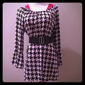 red reversible tank top with houndstooth tunic